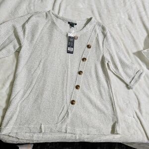 Textured Ivory Button-Accent Women's Knit Top